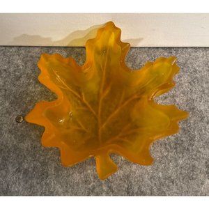 Beautiful Frosted Gold Fall Leaf   Indiana Glass??  6 by 5.5